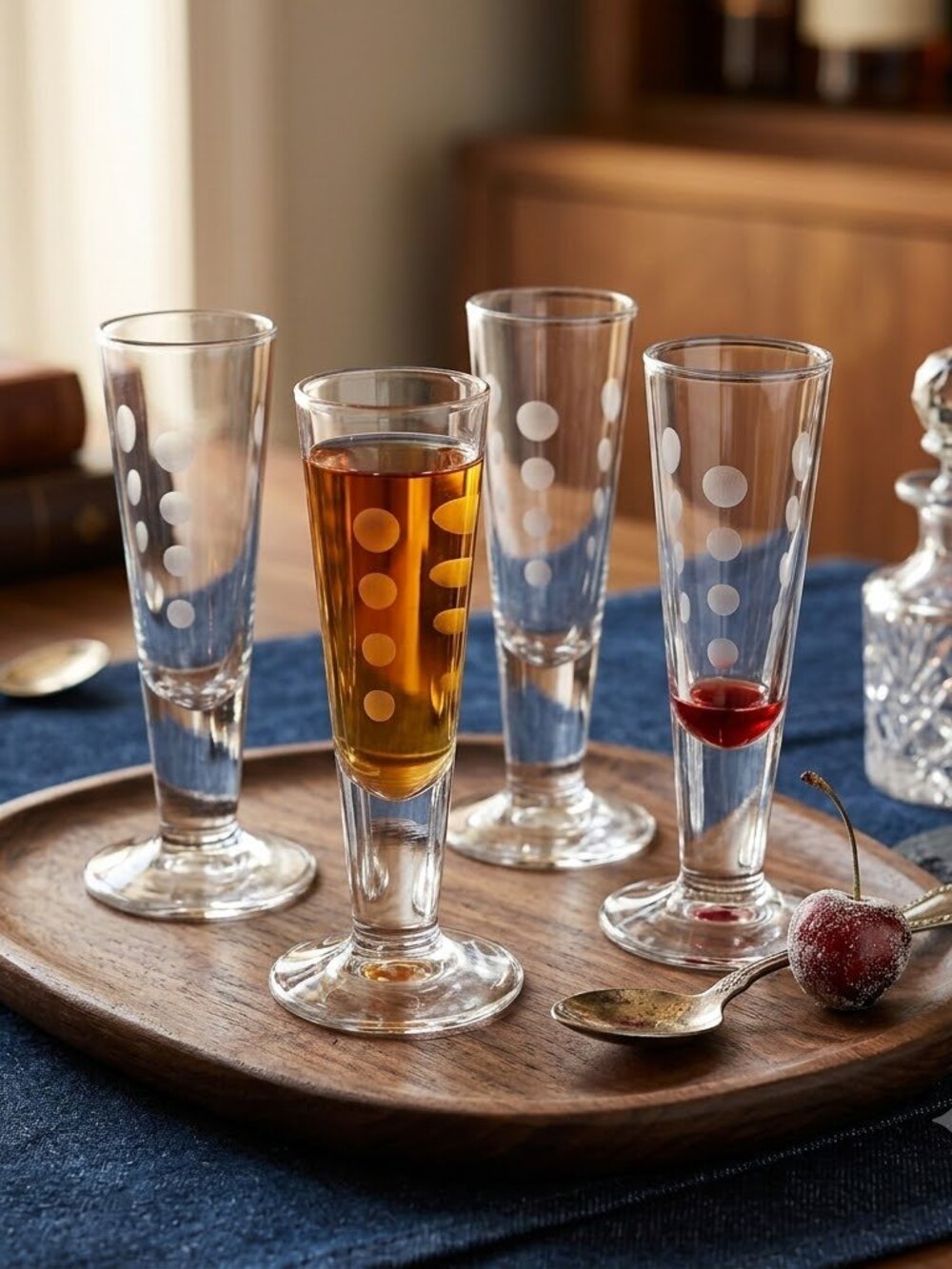 Footed liquor liqueur cordial shot glasses flutes set of 4 vintage